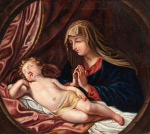 Adele Pinot (1848), nach Guido Reni (Bologna, 1575–1642) Madonna in Anbetung des schlafenden Kindes